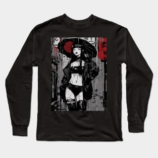 Japanese Goth Girl with Umbrella Long Sleeve T-Shirt